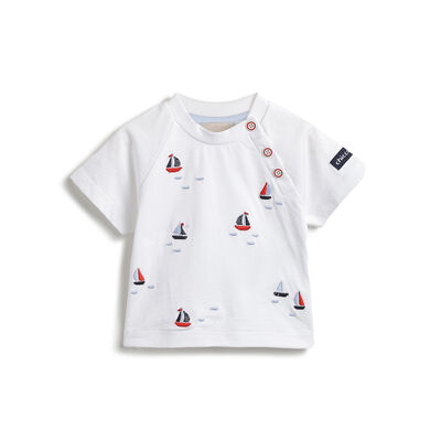 Boys White Printed Short Sleeve T-Shirt